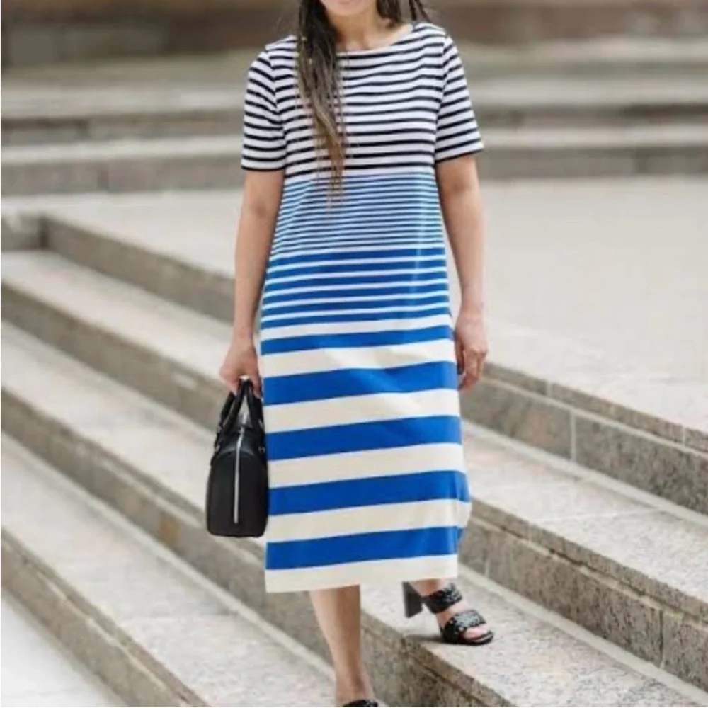 Uniqlo x Marni Blue Stripe Cotton Short Sleeve Midi Dress Size Large - Picture 5 of 11